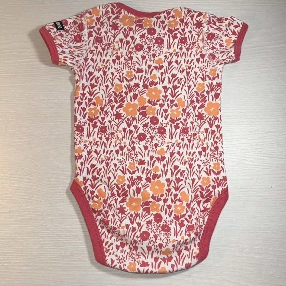 Marimekko Uniqlo Baby 12-18M Pink Orange Spring Floral Print Bottom Snap Onesie